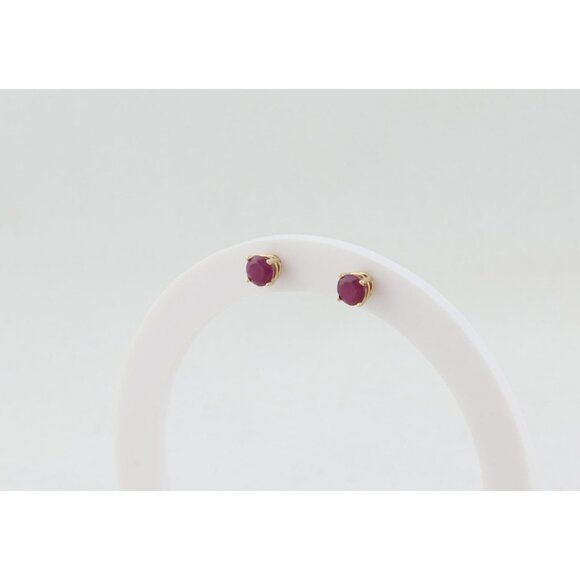 14k Yellow Gold Natural Ruby Earrings Stud Post Earrings 3/16" .80 total carat - Picture 7 of 9